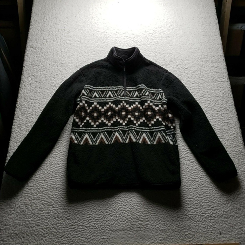Old Navy Sweater Mens LT Black Fair Isle 1/4 Zip Fleece Pullover Casual Winter